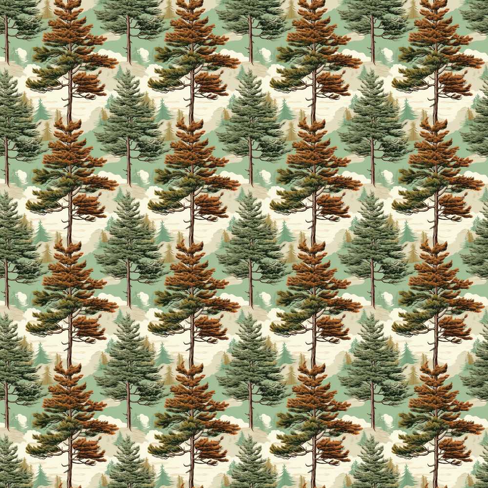 Vintage Woodland Trees Landscape Repeat Pattern Decorative Design