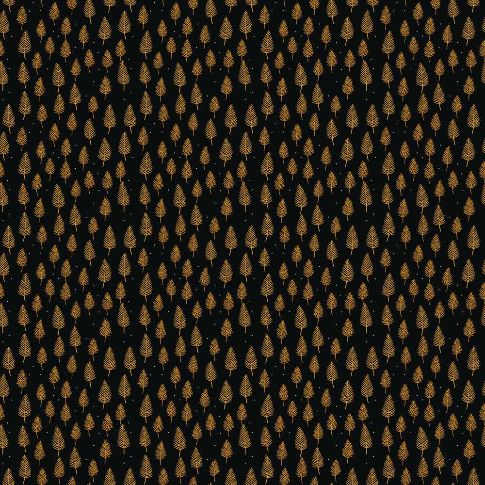 Elegant Gold Leaf Motif on Black Background Wildflower Pattern