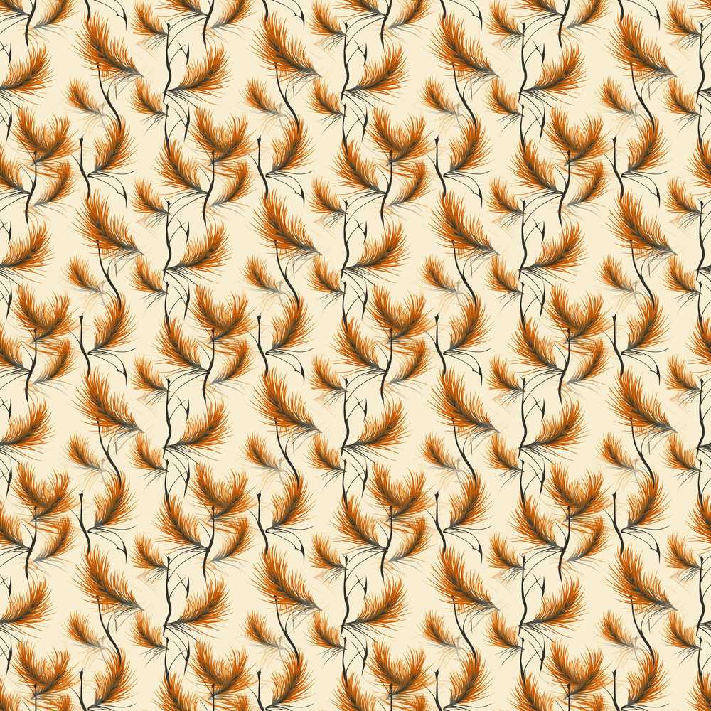 Elegant Orange Pine Needles and Branches Decorative Repeat