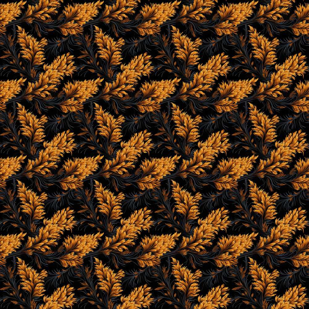 Luxurious Golden Foliage on Black Background Decorative Repeat