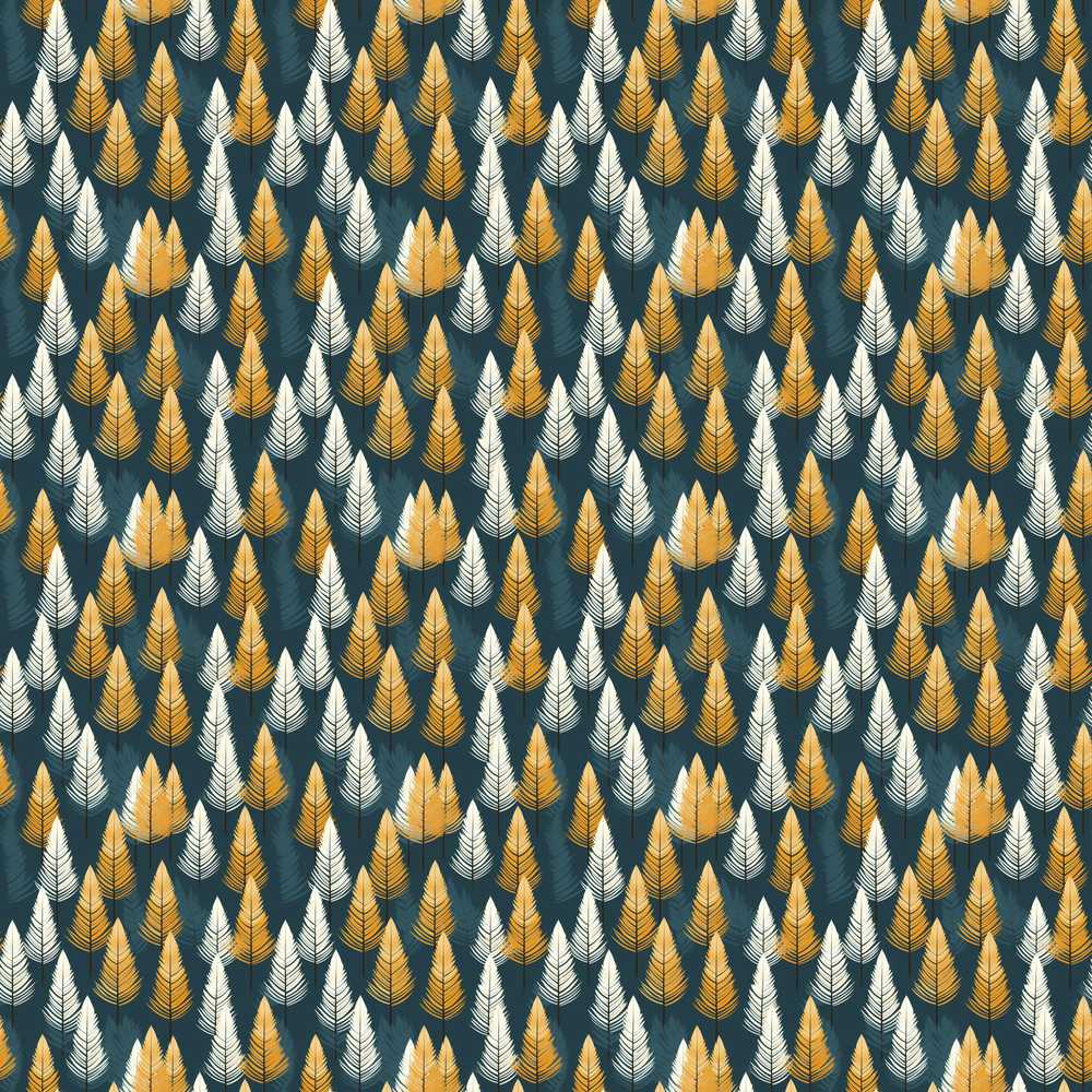 Scandinavian Leaf Pattern in Mustard White and Blue Wildflower