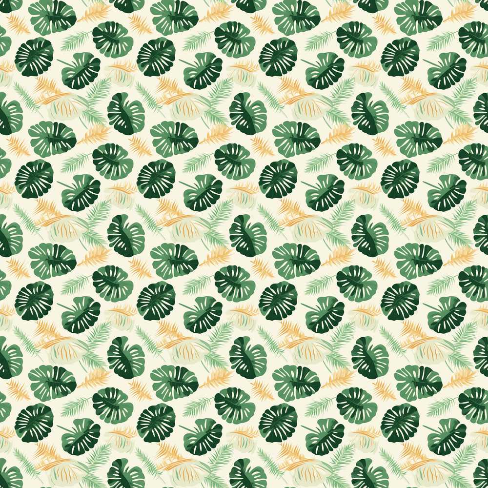 Tropical Leaves Mix with Palm and Monstera on Cream Background
