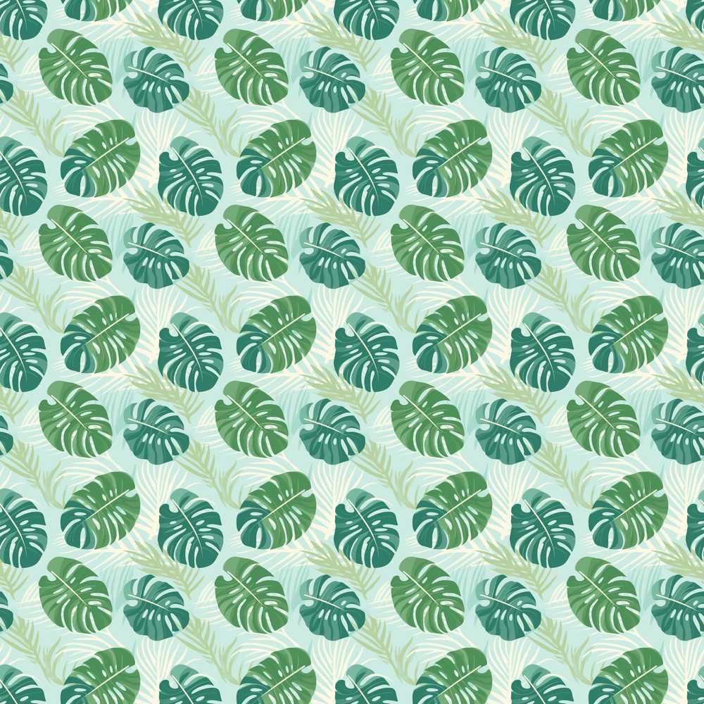 Green Monstera Leaves with Subtle Palm Background Wildflower Pattern