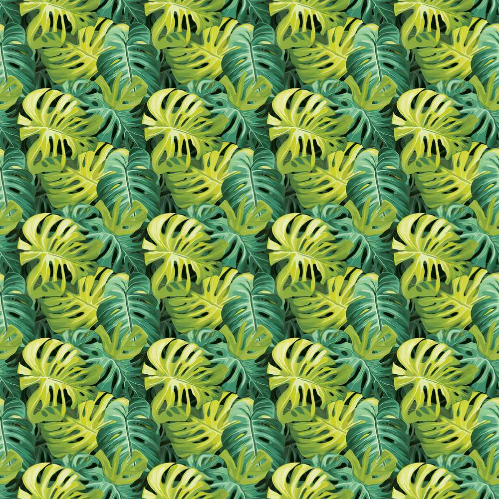 Bright Tropical Monstera Leaves Dense Jungle Wildflower Pattern Botanical