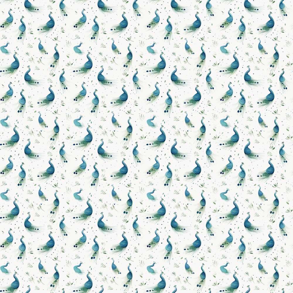 Watercolor Peacock Birds with Soft Floral Background Wildflower Pattern