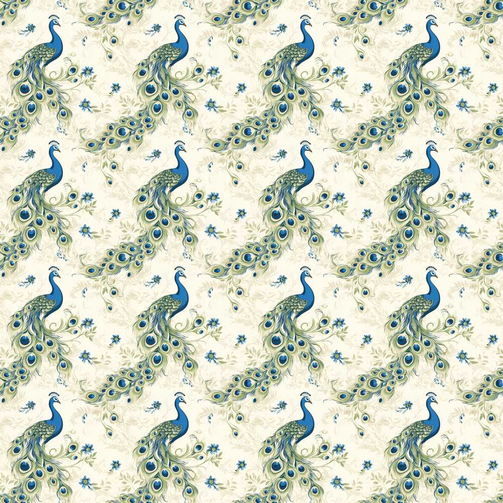 Vintage Peacock Birds with Floral Garden Background Wildflower Pattern