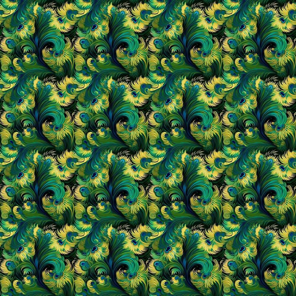 Abstract Peacock Feather Swirl in Green Blue Tones