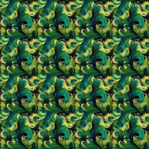 Abstract Peacock Feather Swirl in Green Blue Tones