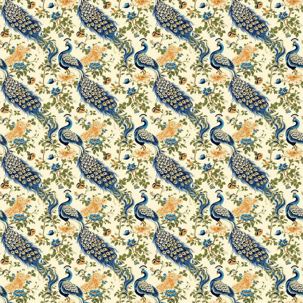 Classic Peacock Birds with Floral Motif Vintage Style Wildflower