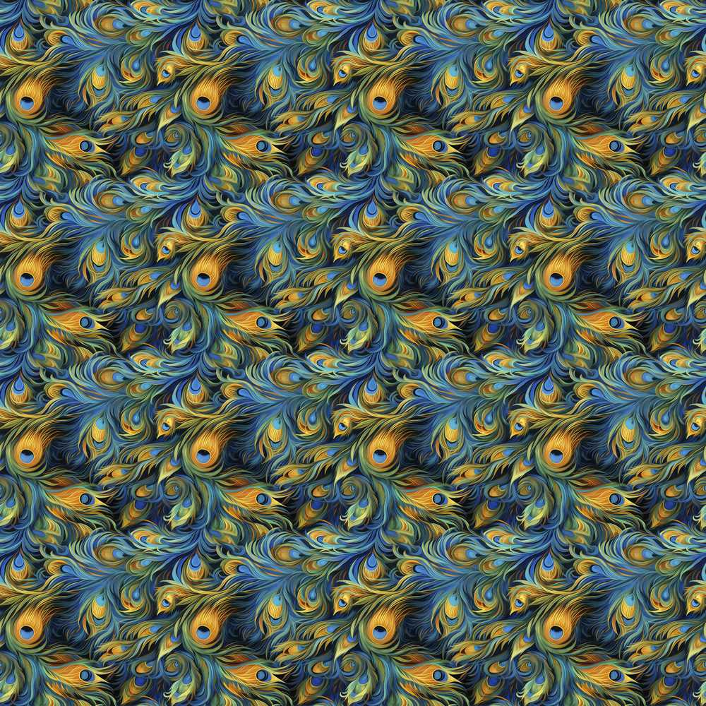 Vibrant Artistic Peacock Feather Flow Pattern Decorative Repeat