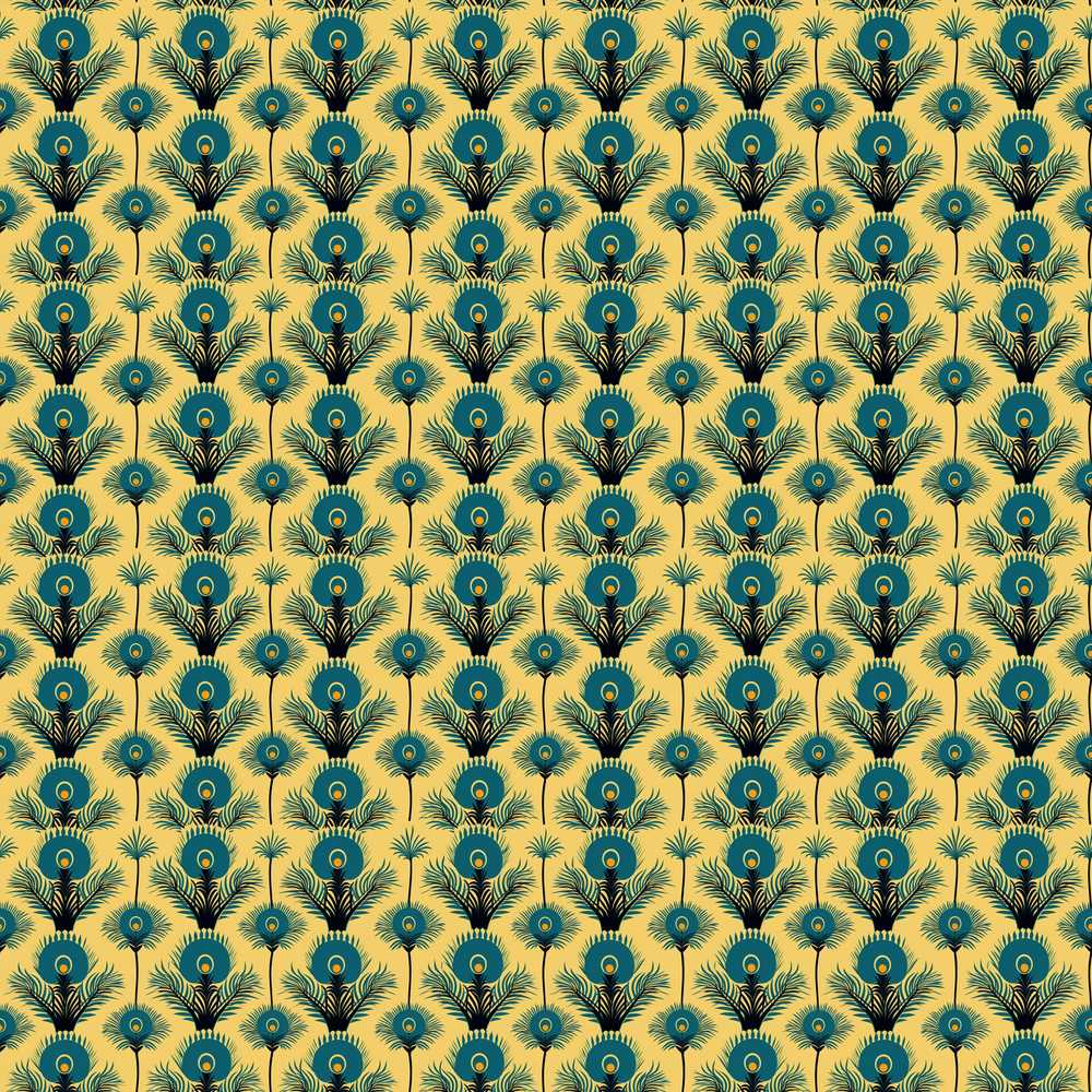 Art Deco Peacock Feather Motif in Teal and Gold Repeating