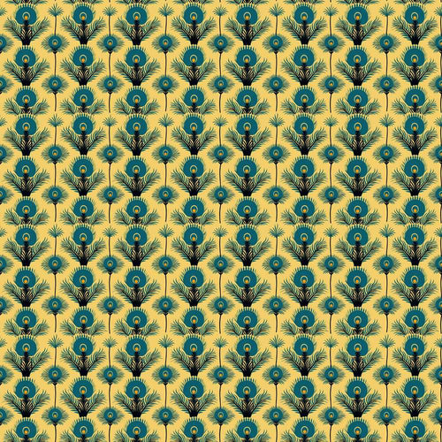 Art Deco Peacock Feather Motif in Teal and Gold Repeating