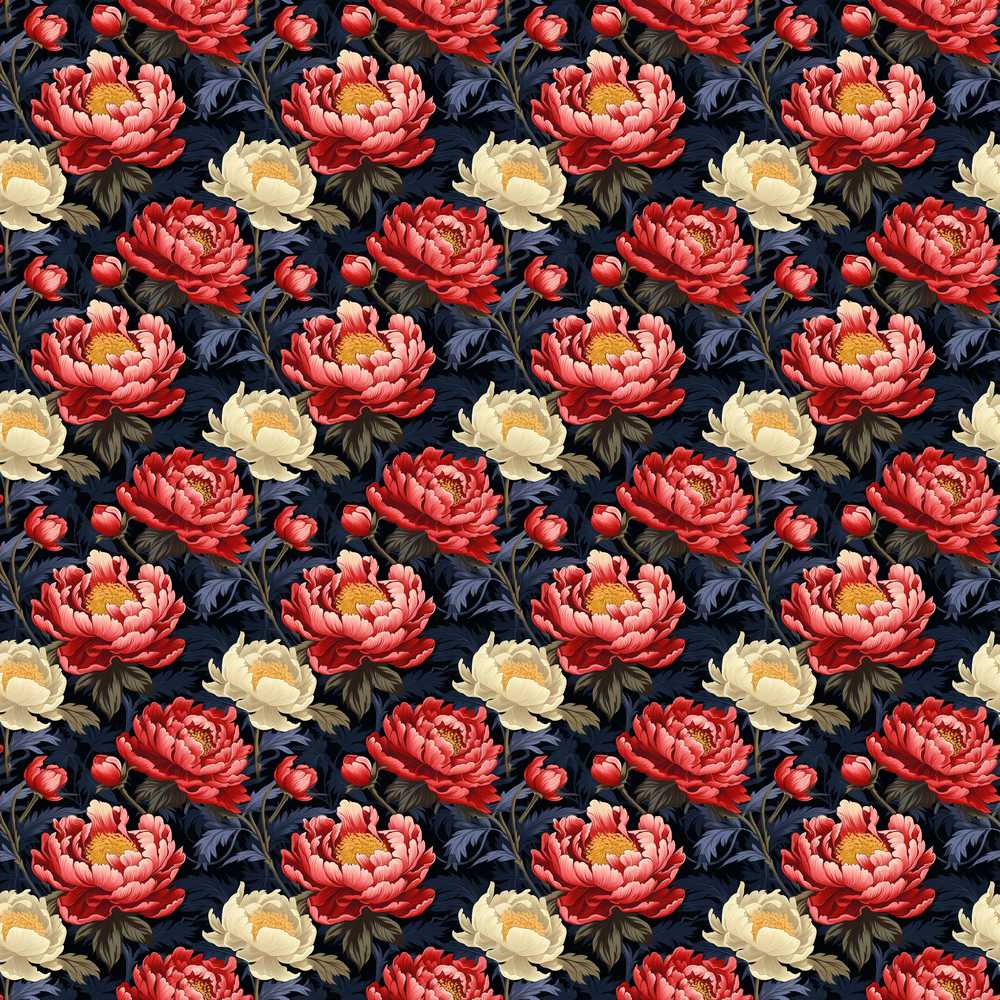 Bold Red and Cream Peony Floral on Dark Background