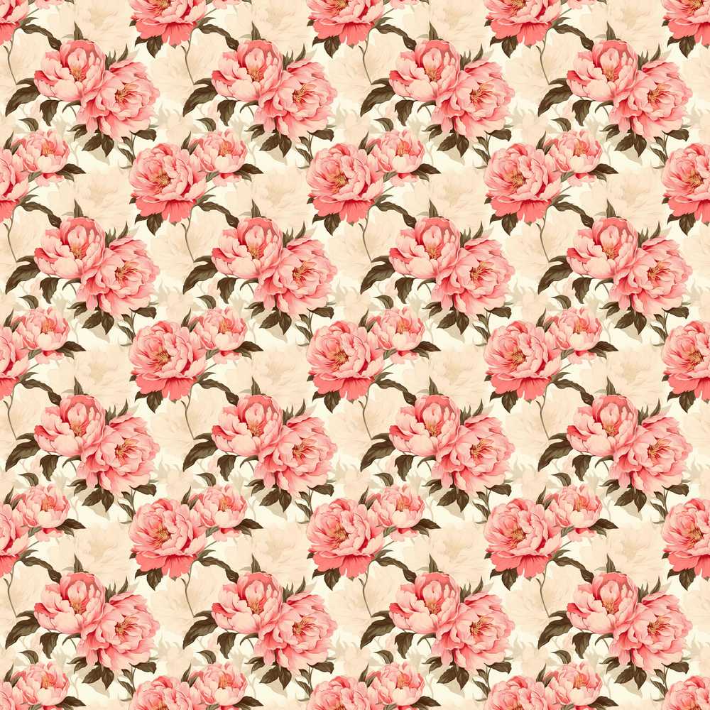 Delicate Pink Peony Blossoms on Neutral Background Wildflower Pattern