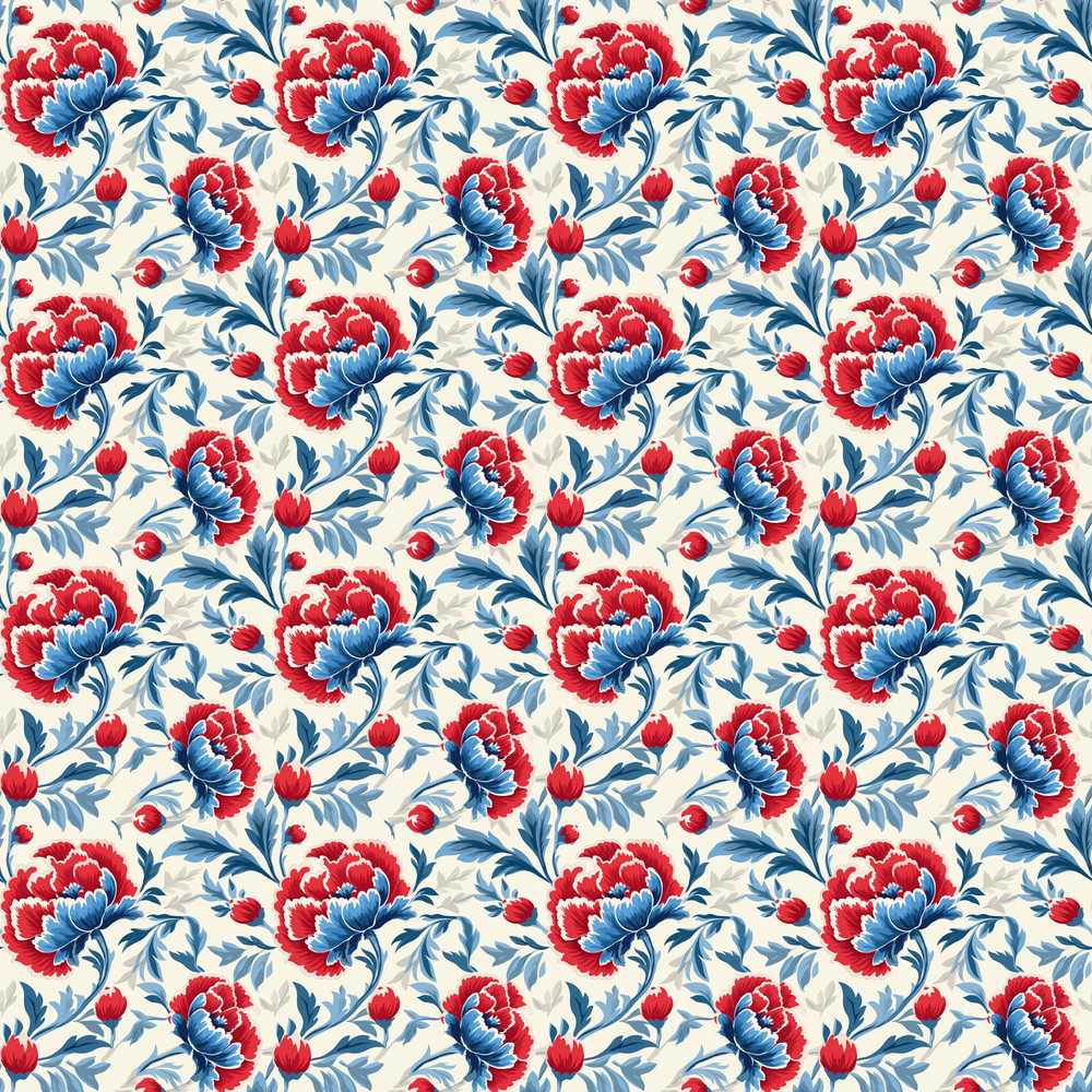Vintage Red and Blue Floral Blossom with Soft Beige Background