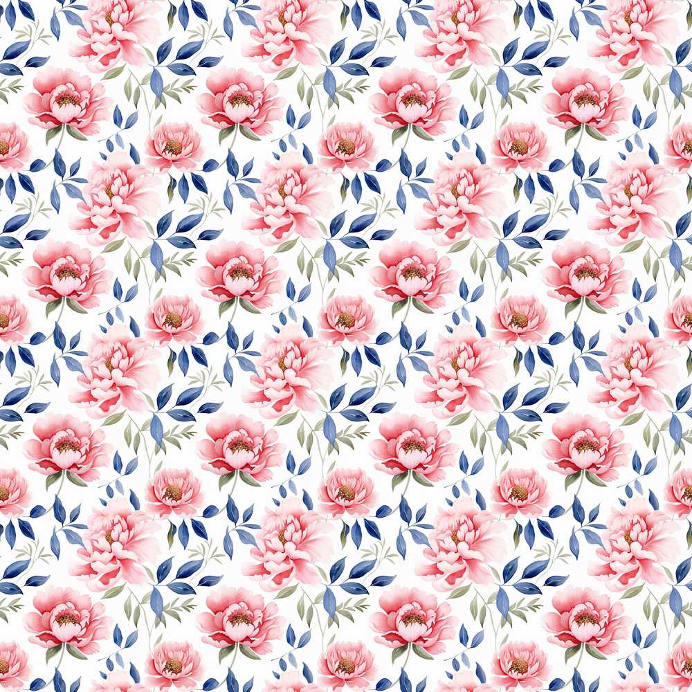 Soft Pink Watercolor Peony Flowers with Blue Leaves Wildflower
