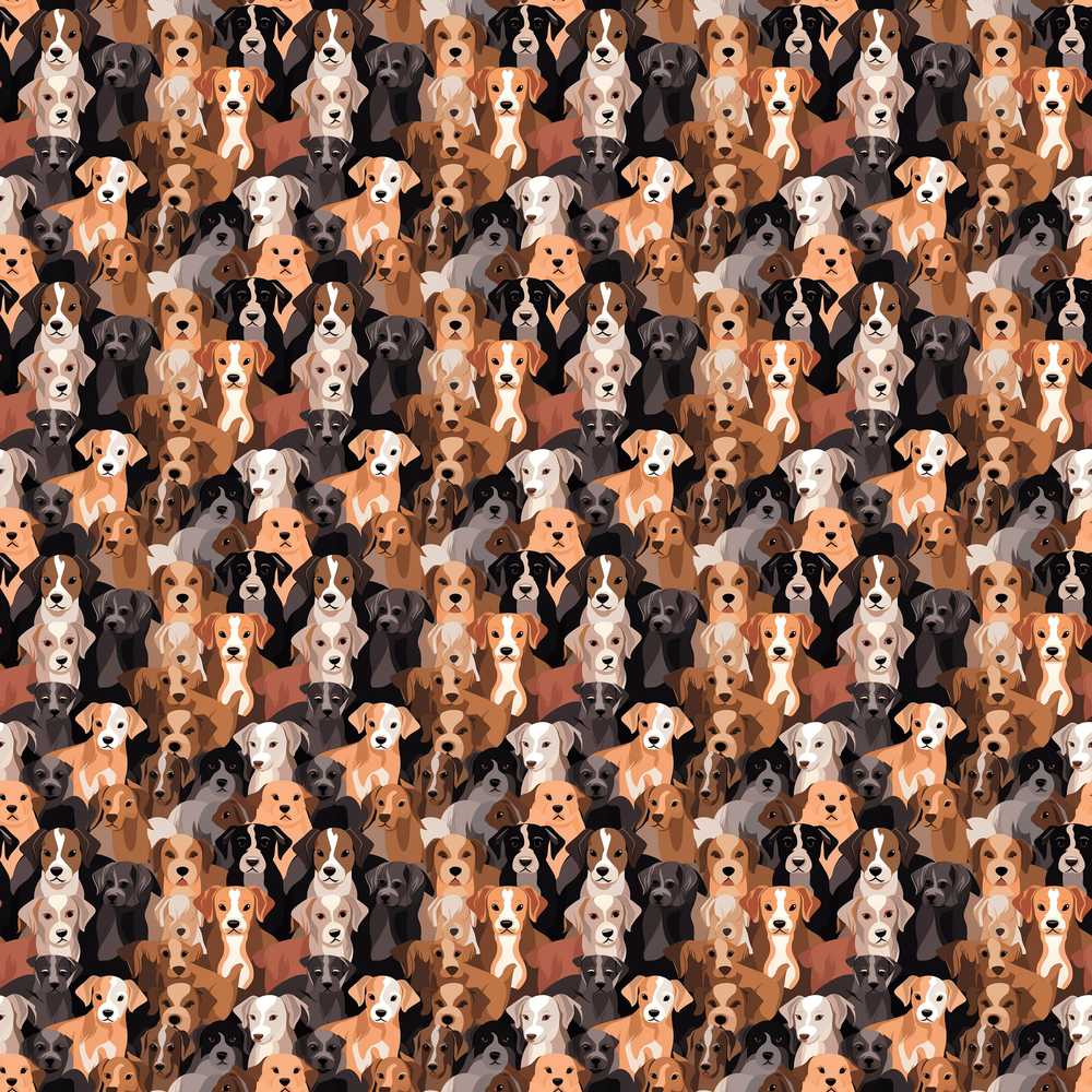 Cute Cartoon Dog Breeds on Dark Background Illustration