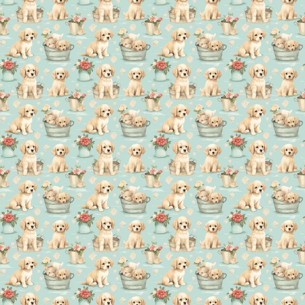 Cute Golden Retriever Puppies with Vintage Buckets Decorative