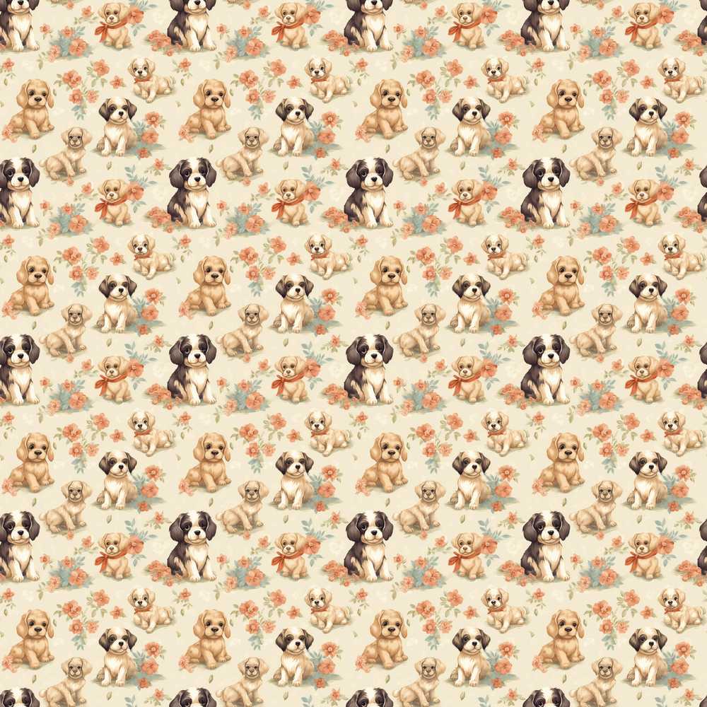 Cute Mixed Breed Puppies with Floral Accents Beige Wildflower
