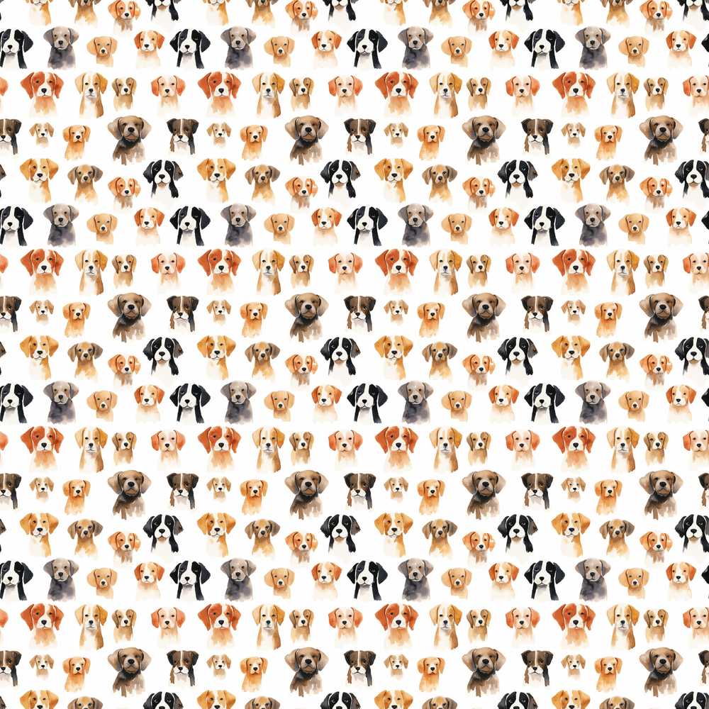 Cute Watercolor Dog Faces on White Background Illustration