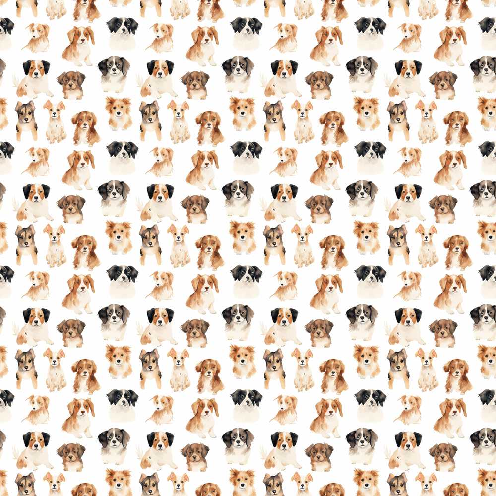 Cute Mixed Breed Dog Portraits on White Illustration