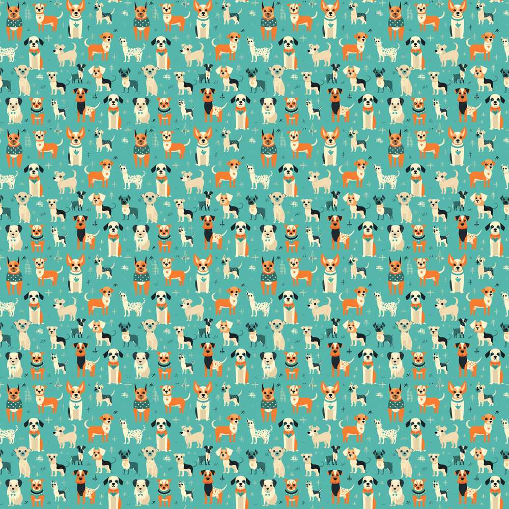 Cute Cartoon Dogs on Teal Background Fun Decorative