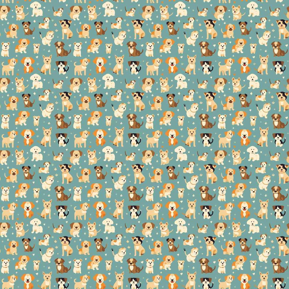 Cute Cartoon Puppy Dogs with Hearts Teal Background