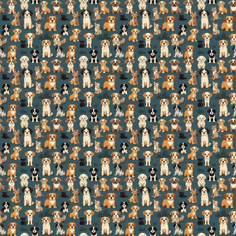 Adorable Cartoon Dogs Sitting on Dark Teal Decorative