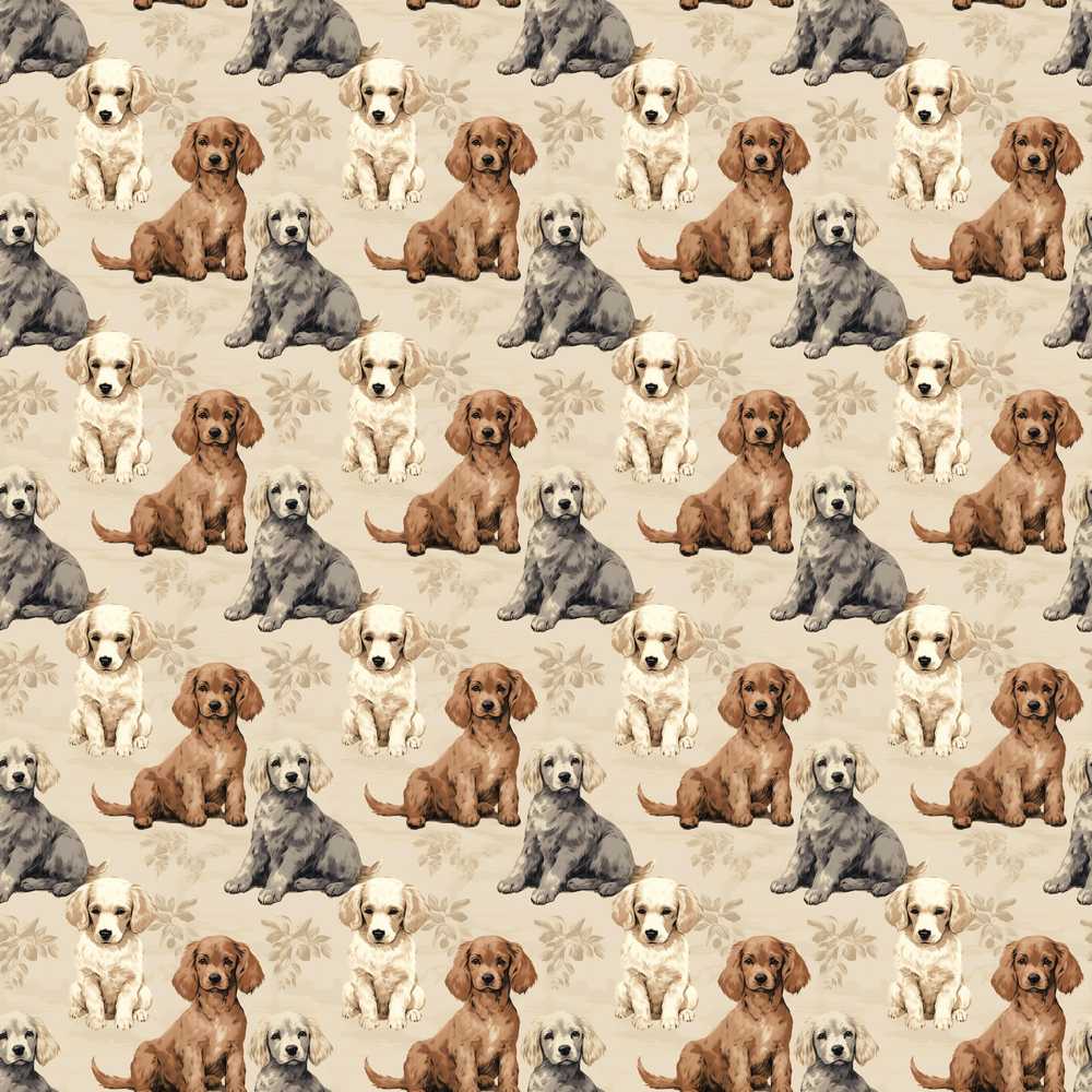 Cute Realistic Puppy Dogs on Neutral Floral Background Wildflower