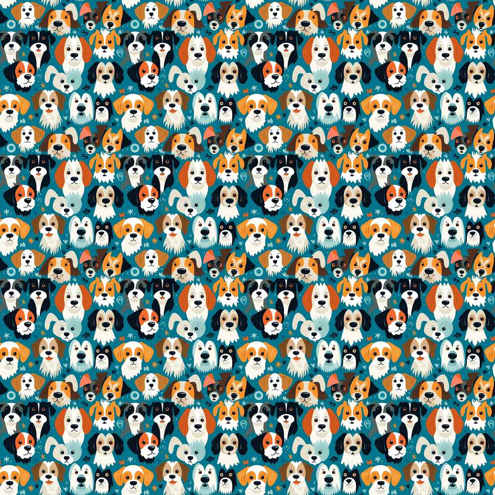 Colorful Dog Faces Pattern on Blue Background Illustration