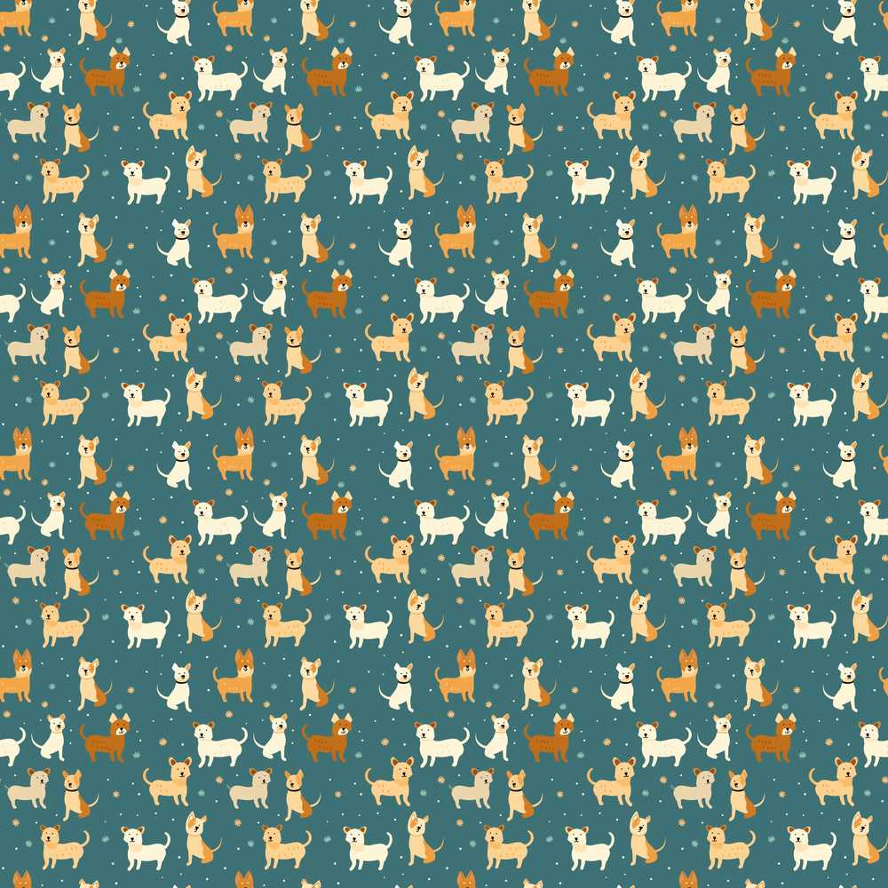 Cute Minimal Dog Characters on Teal Background Illustration