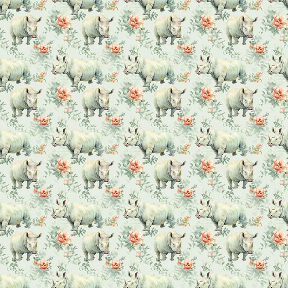 Elegant Rhino with Floral Rose Elements Wildflower Pattern Botanical