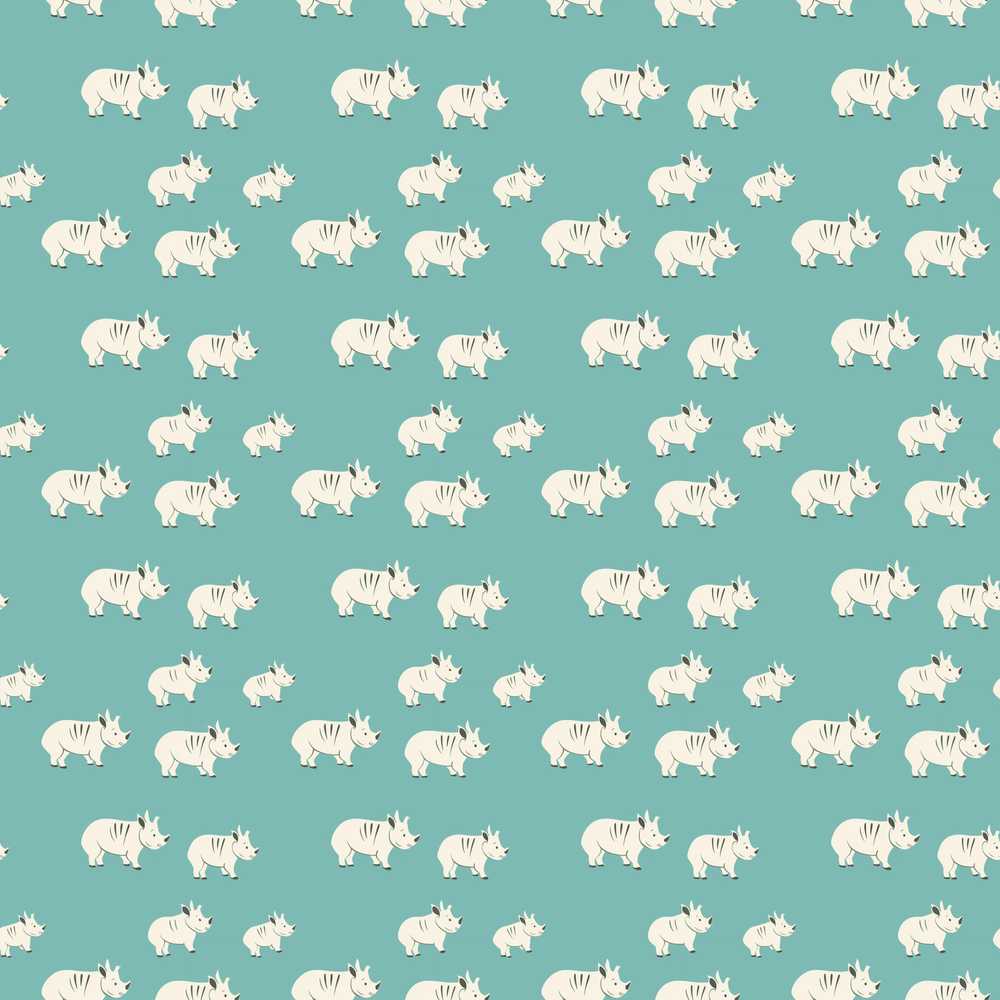 Minimal White Rhino on Teal Background Decorative Repeat