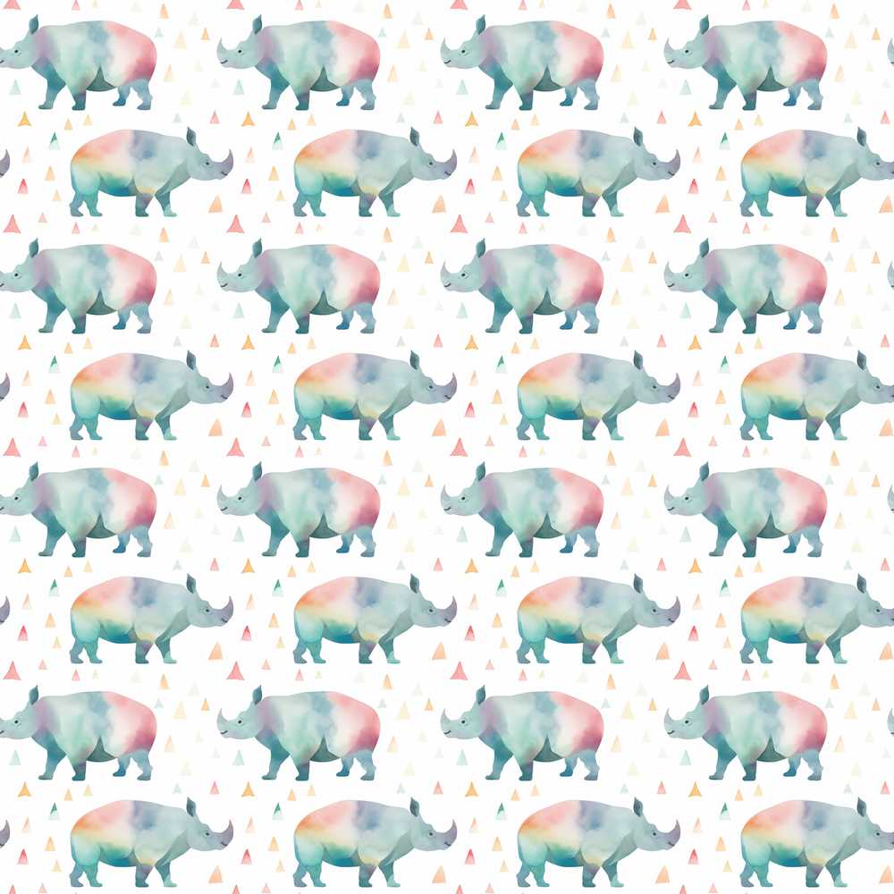 Pastel Watercolor Rhino with Colorful Triangle Background Decorative