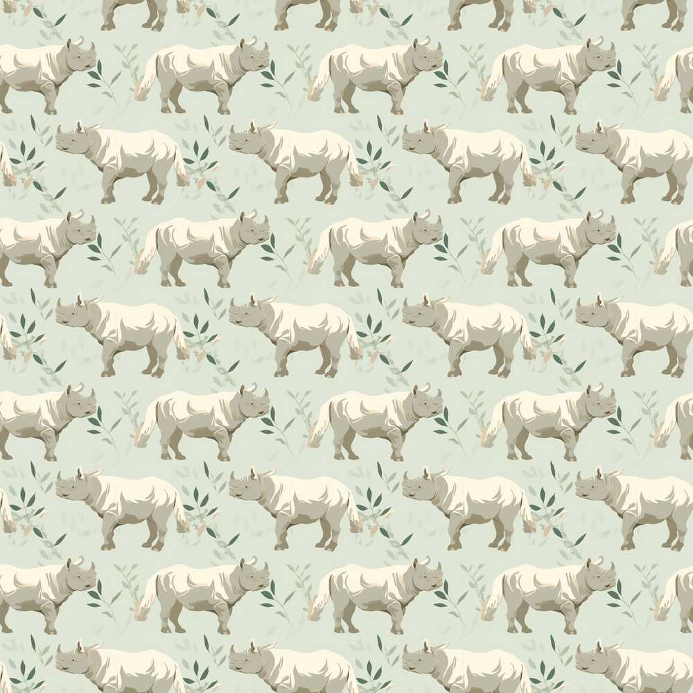 Elegant Beige Rhino with Leaf Botanical Elements Wildflower Pattern