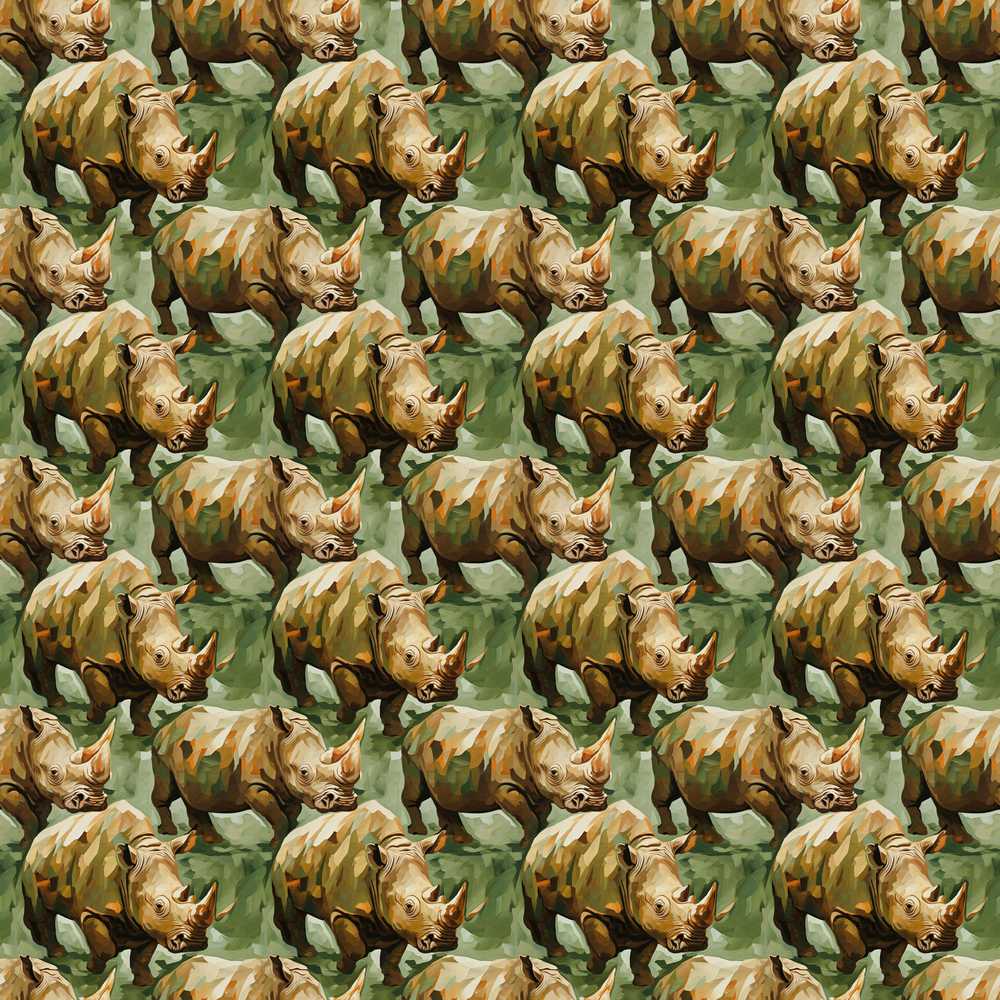 Artistic Painted Rhino in Natural Green Tones Decorative