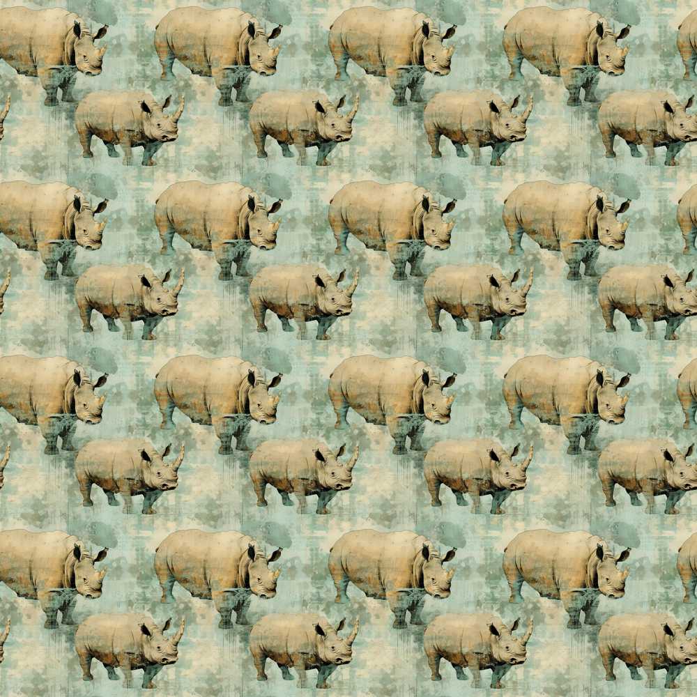 Vintage Textured Rhino Illustration in Earthy Tones Decorative