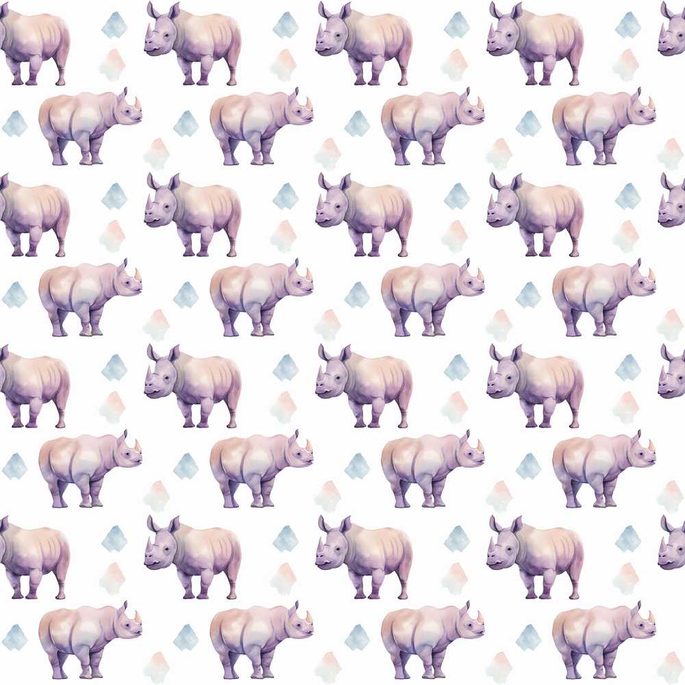 Pastel Purple Watercolor Rhino with Soft Diamond Shapes