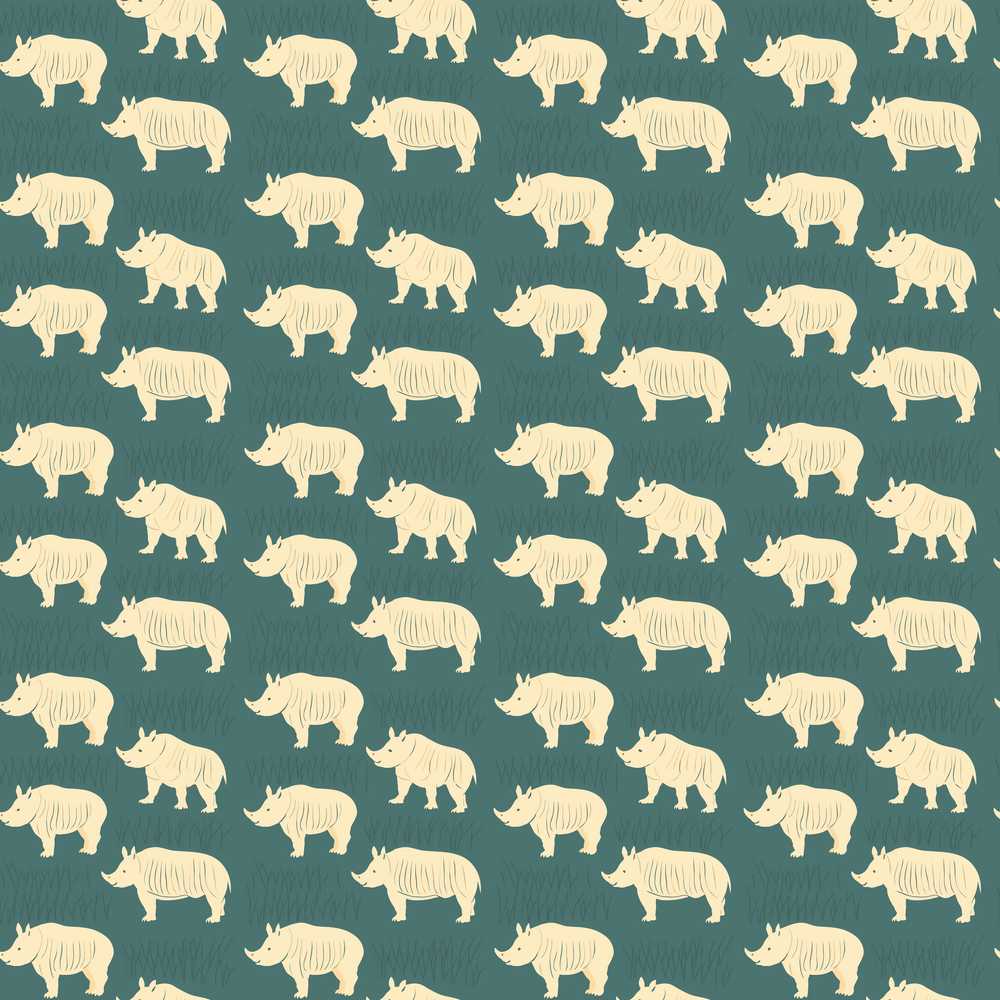 Minimal Beige Rhino Silhouette on Green Grass Background