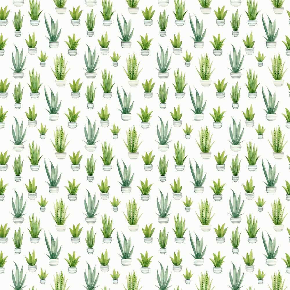 Watercolor Green Houseplants in Pots Decorative Repeat Pattern