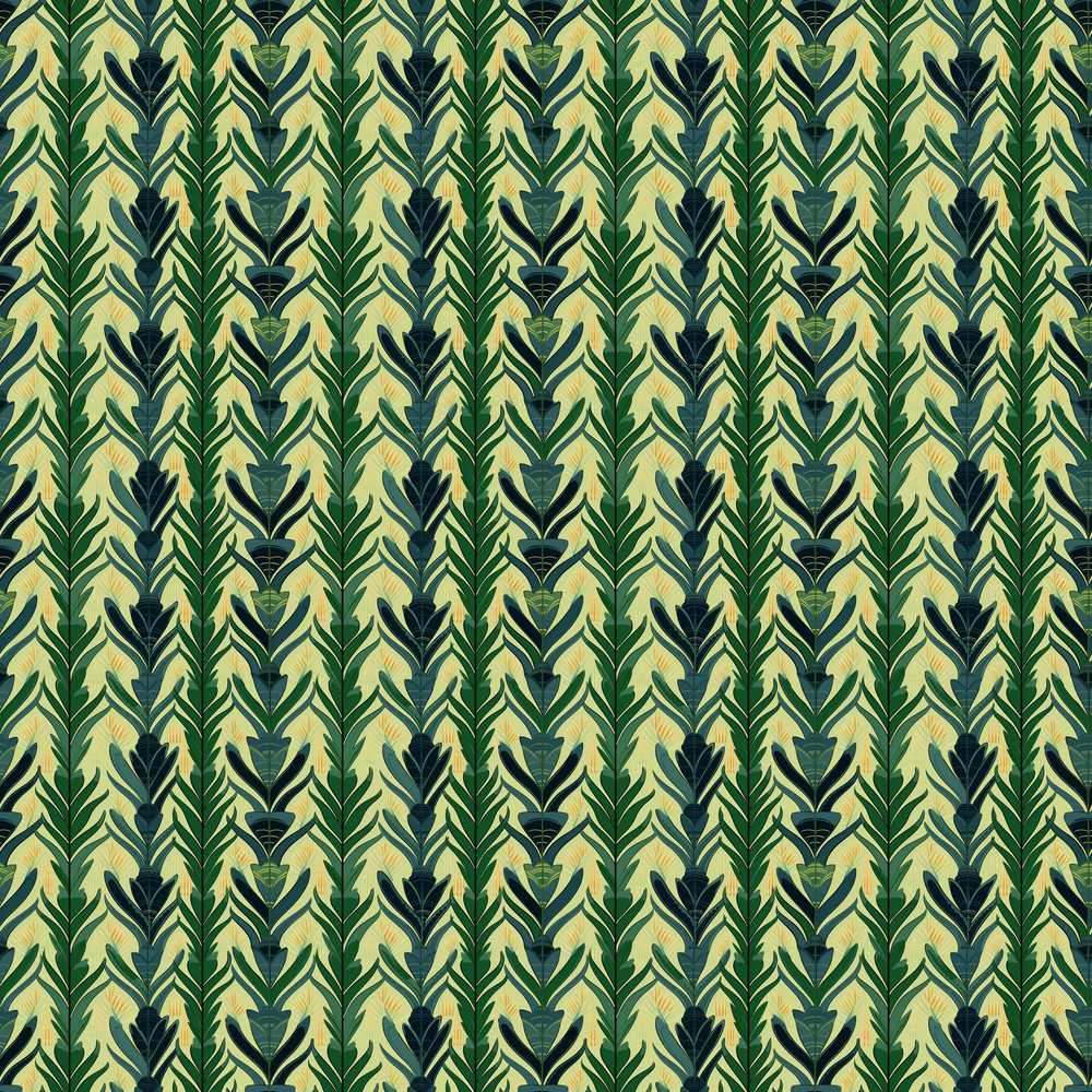 Stylized Vertical Botanical Leaf Pattern in Green Tones Wildflower