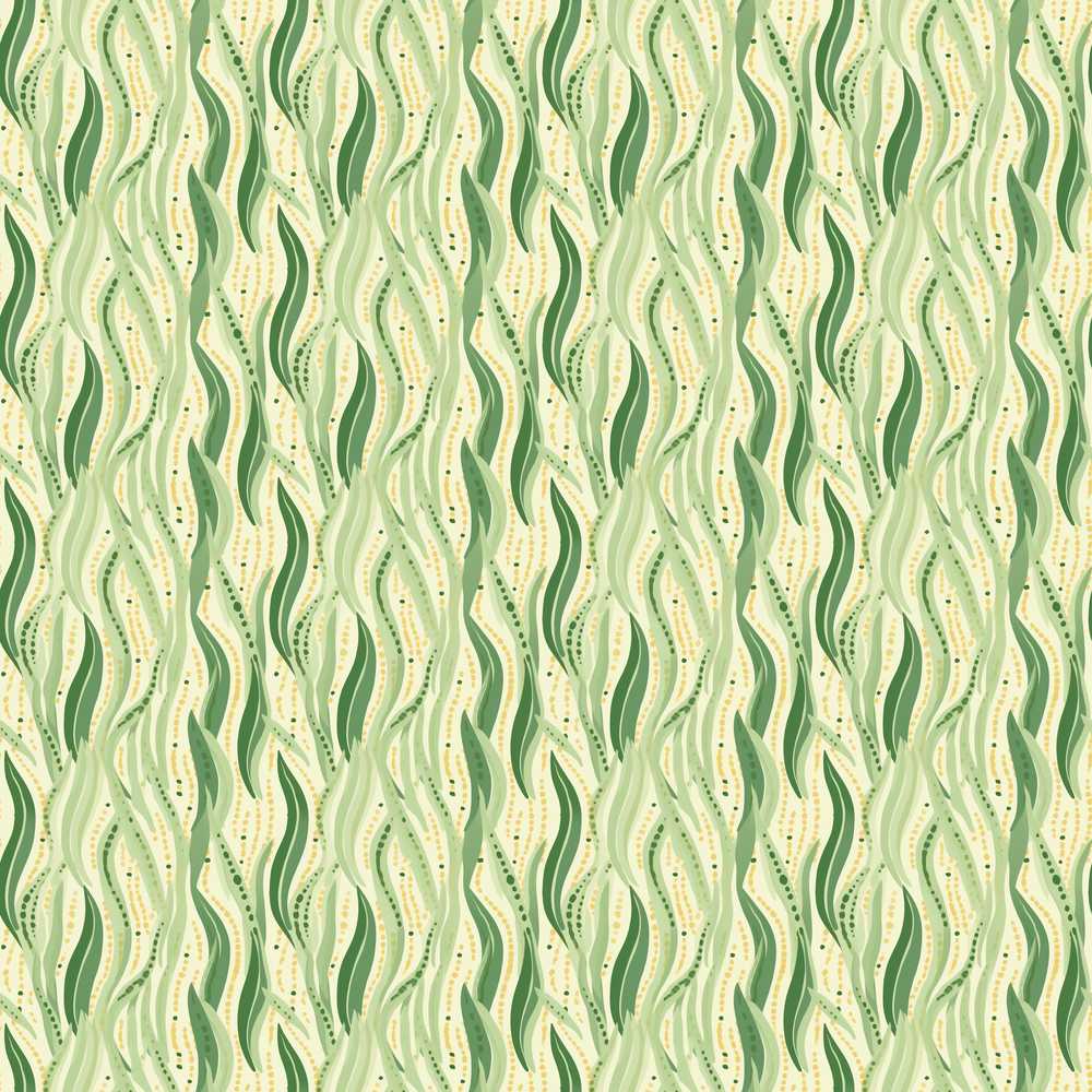 Flowing Abstract Green Leaves with Dotted Accents Wildflower Pattern