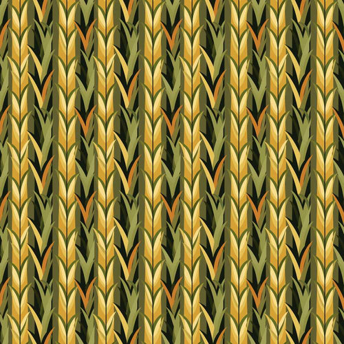 Abstract Vertical Leaf Stripes in Earthy Green and Gold