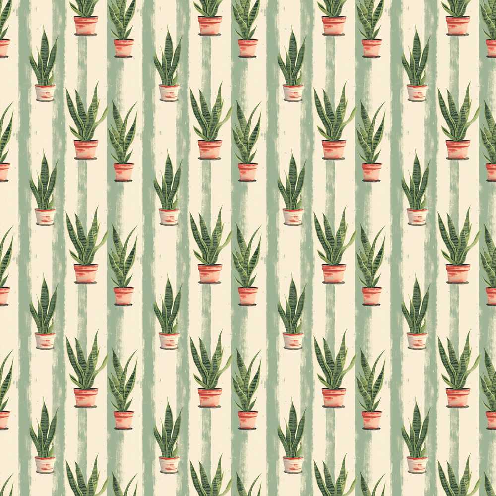 Vintage Snake Plant Pots with Soft Striped Background