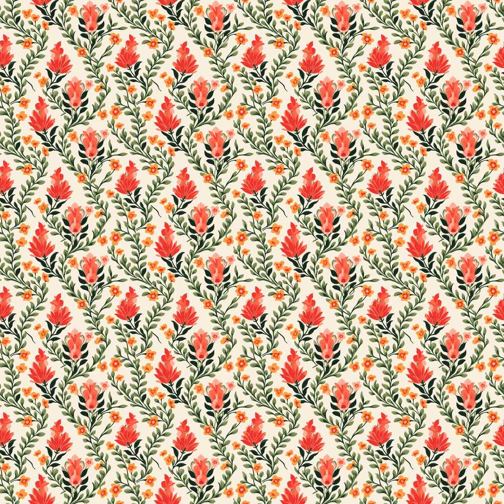 Elegant Red Floral Vines with Small Blossoms Wildflower Pattern
