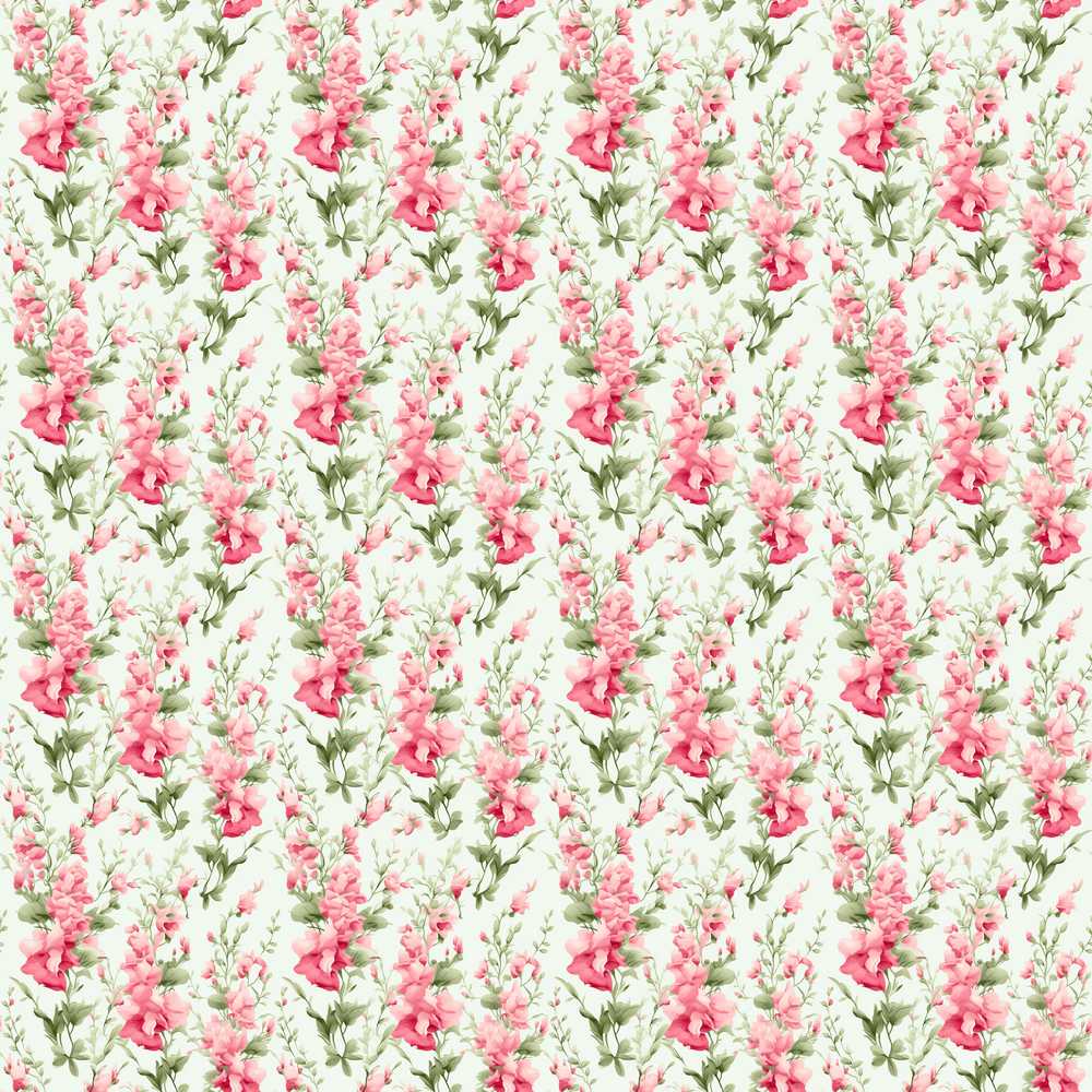 Soft Pink Floral Sprigs with Green Leaves Wildflower Pattern