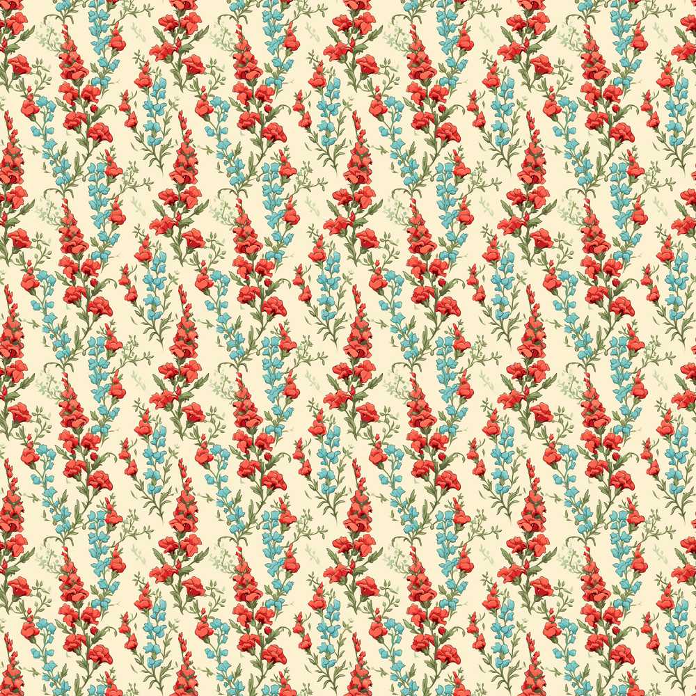 Vintage Red and Blue Floral Vines on Beige Background