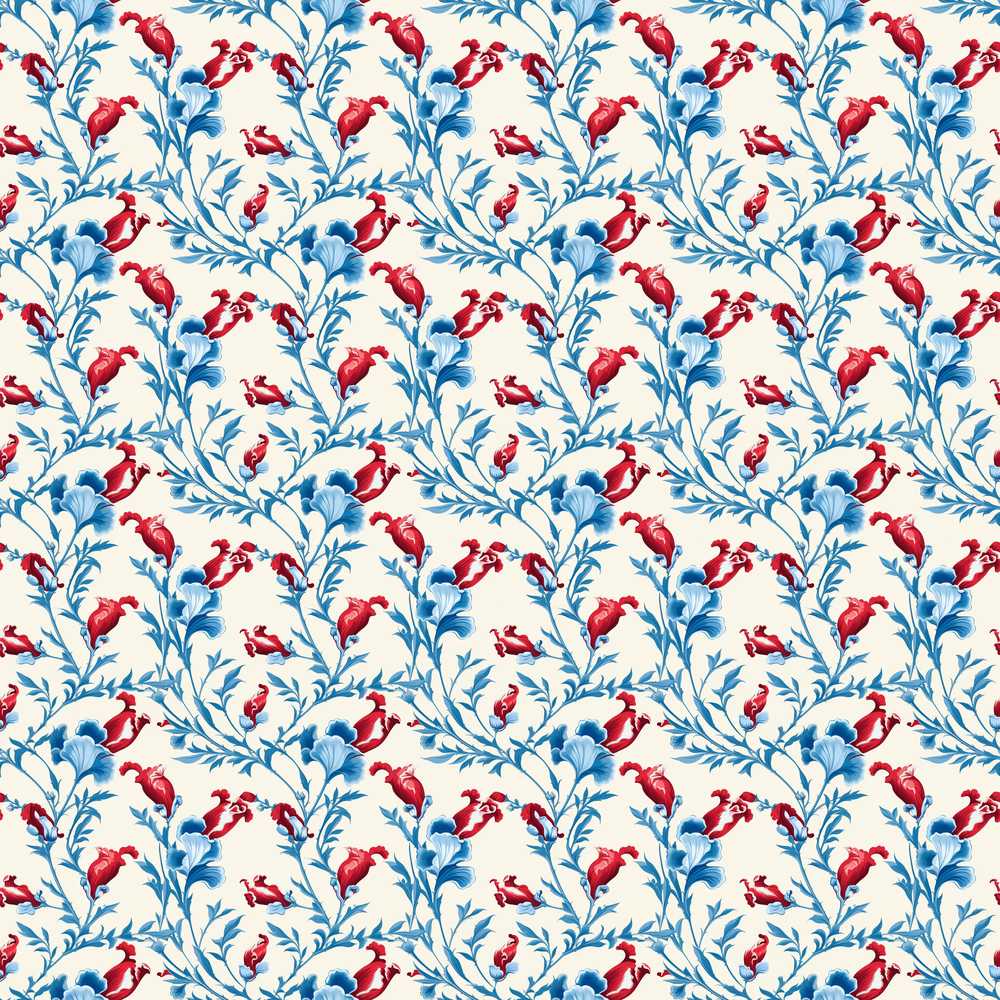 Elegant Blue Floral Vines with Red Accents Wildflower Pattern