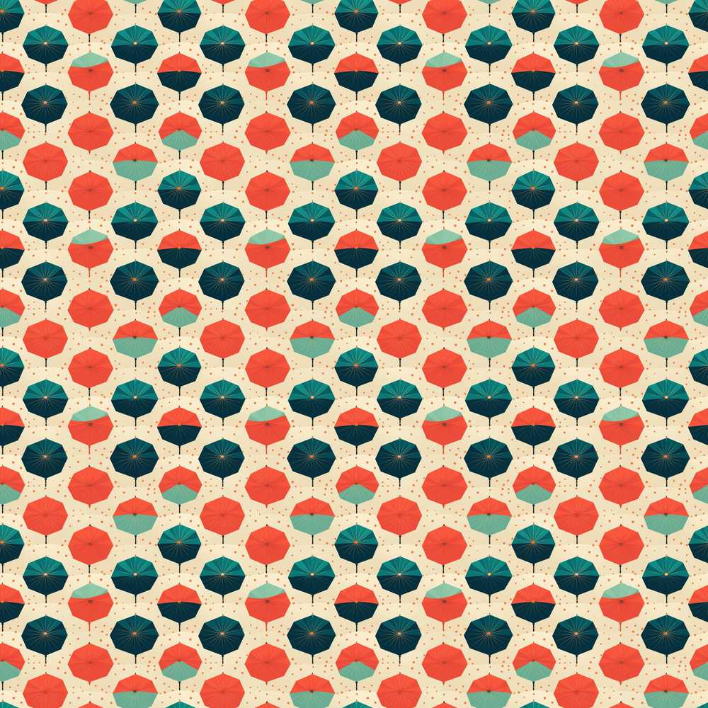 Geometric Umbrella Pattern in Coral and Teal Coastal