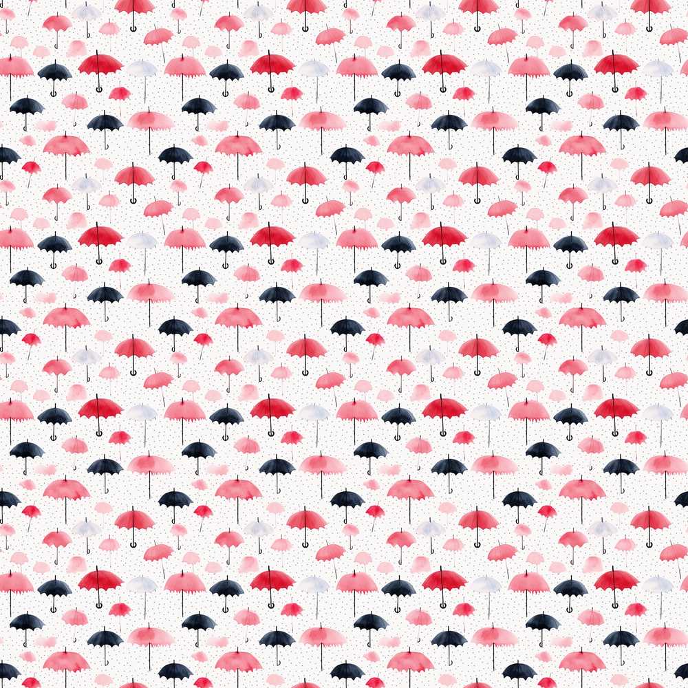 Cute Pink and Black Umbrellas on Polka Dot Background